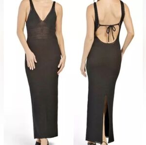 Torn by Ronny Kobo Madi Open-Back Knit Crochet Maxi Dress Black Size M